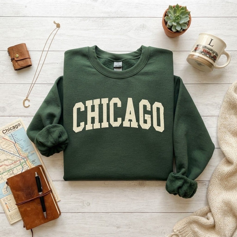 New York Popular Chicago Crewneck Sweatshirt Green XL Collegiate Pullover